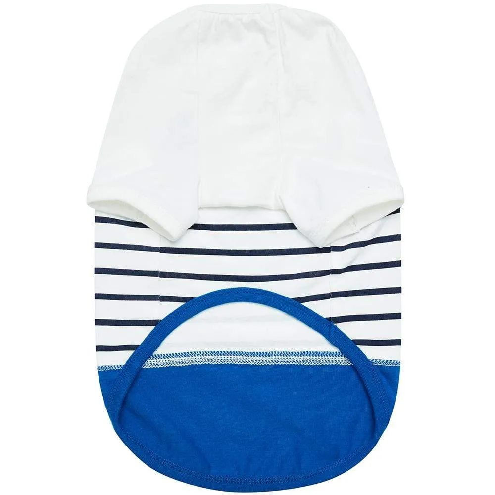 Summer Vacation Beach Stripes Design Matching Dog & Kid T-shirt, Blue