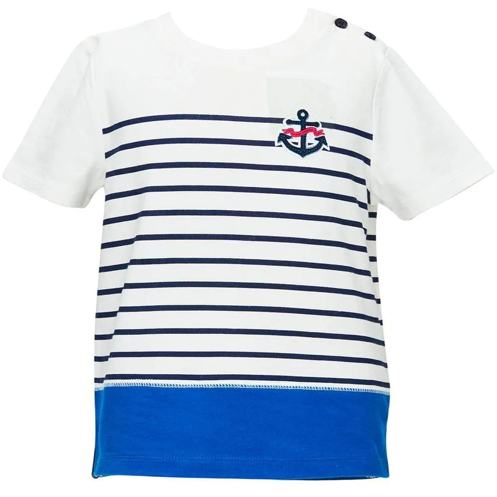 Summer Vacation Beach Stripes Design Matching Dog & Kid T-shirt, Blue