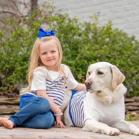 Summer Vacation Beach Stripes Design Matching Dog & Kid T-shirt, Blue