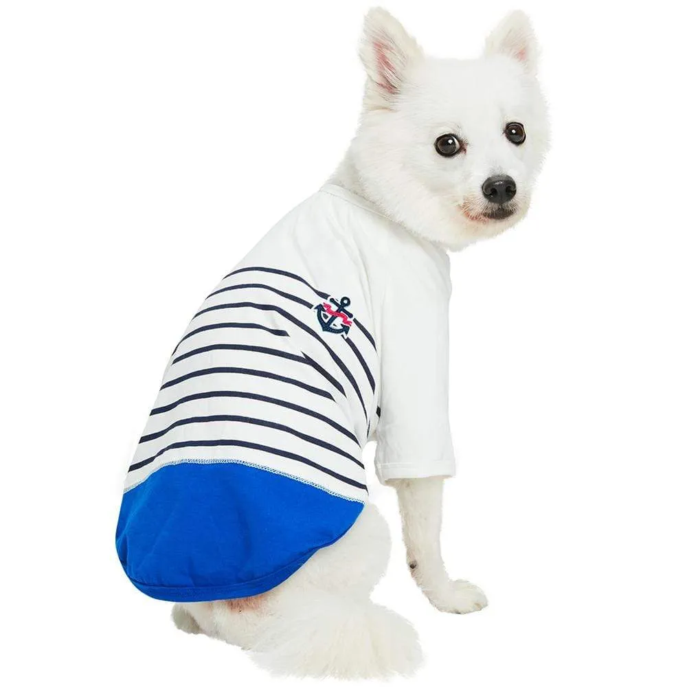 Summer Vacation Beach Stripes Design Matching Dog & Kid T-shirt, Blue