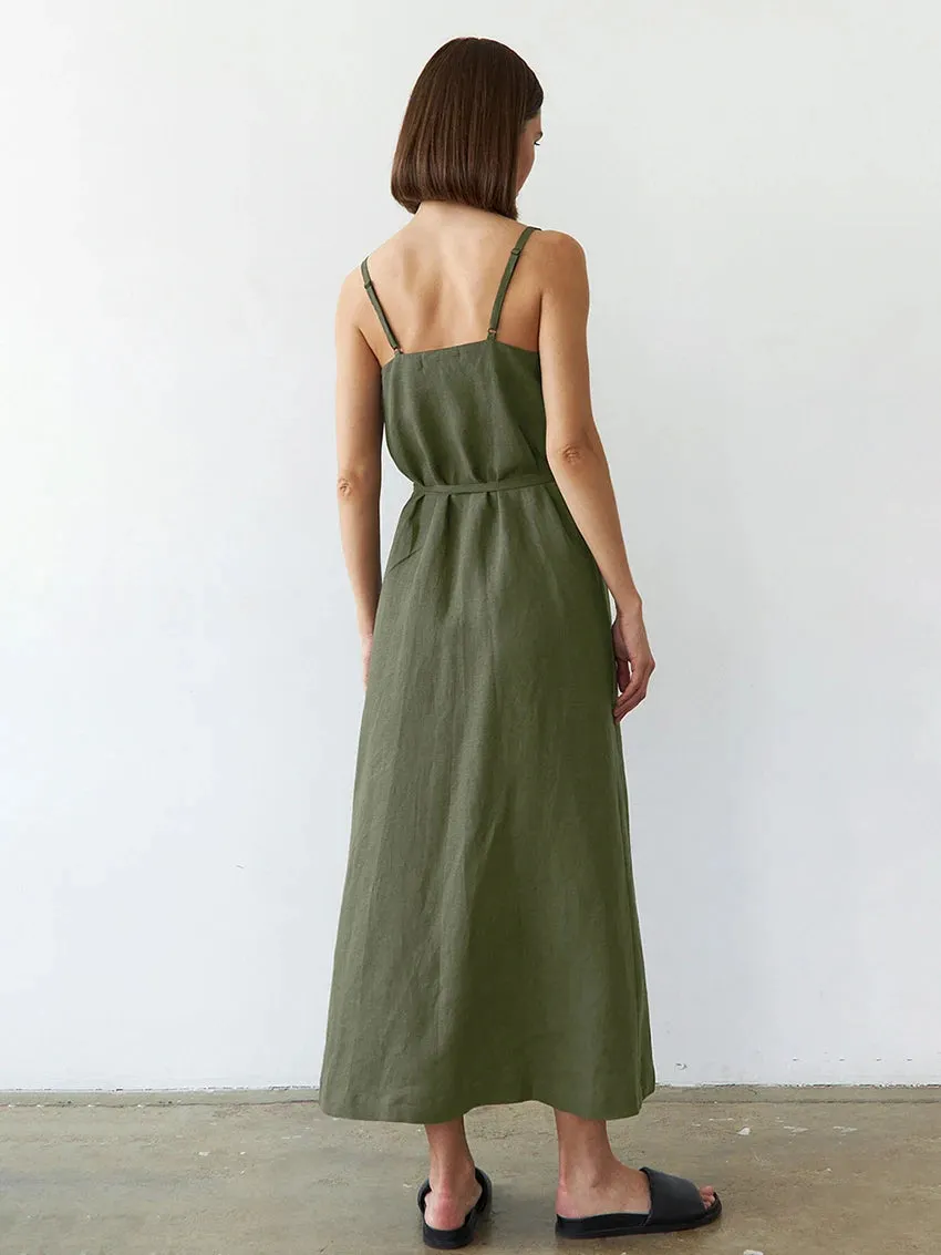 Summer's Casual Cotton Wrap Midi Dress for Women