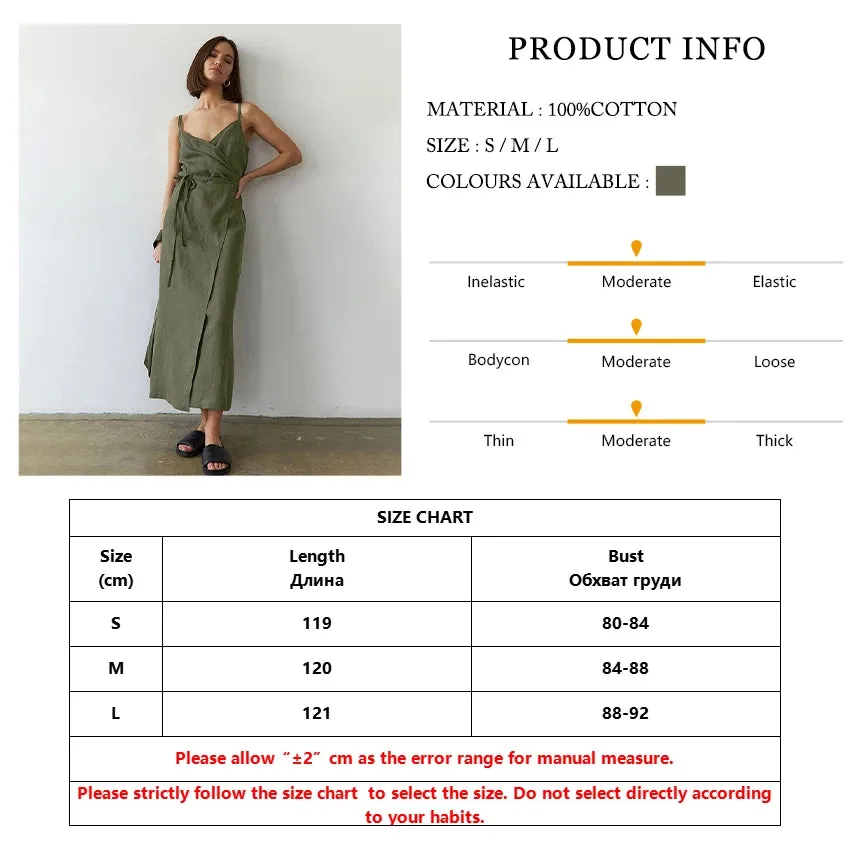 Summer's Casual Cotton Wrap Midi Dress for Women