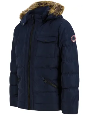 Takumi Borg Lined Quilted Puffer Jacket with Detachable Hood in Sky Captain Navy - Tokyo Laundry Active Tech