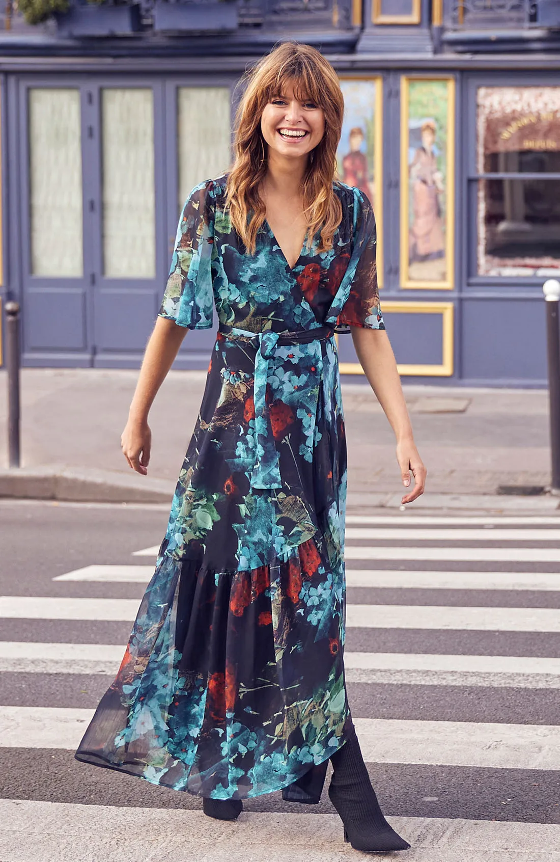 The Sarah Flutter Sleeve Maxi Wrap Dress
