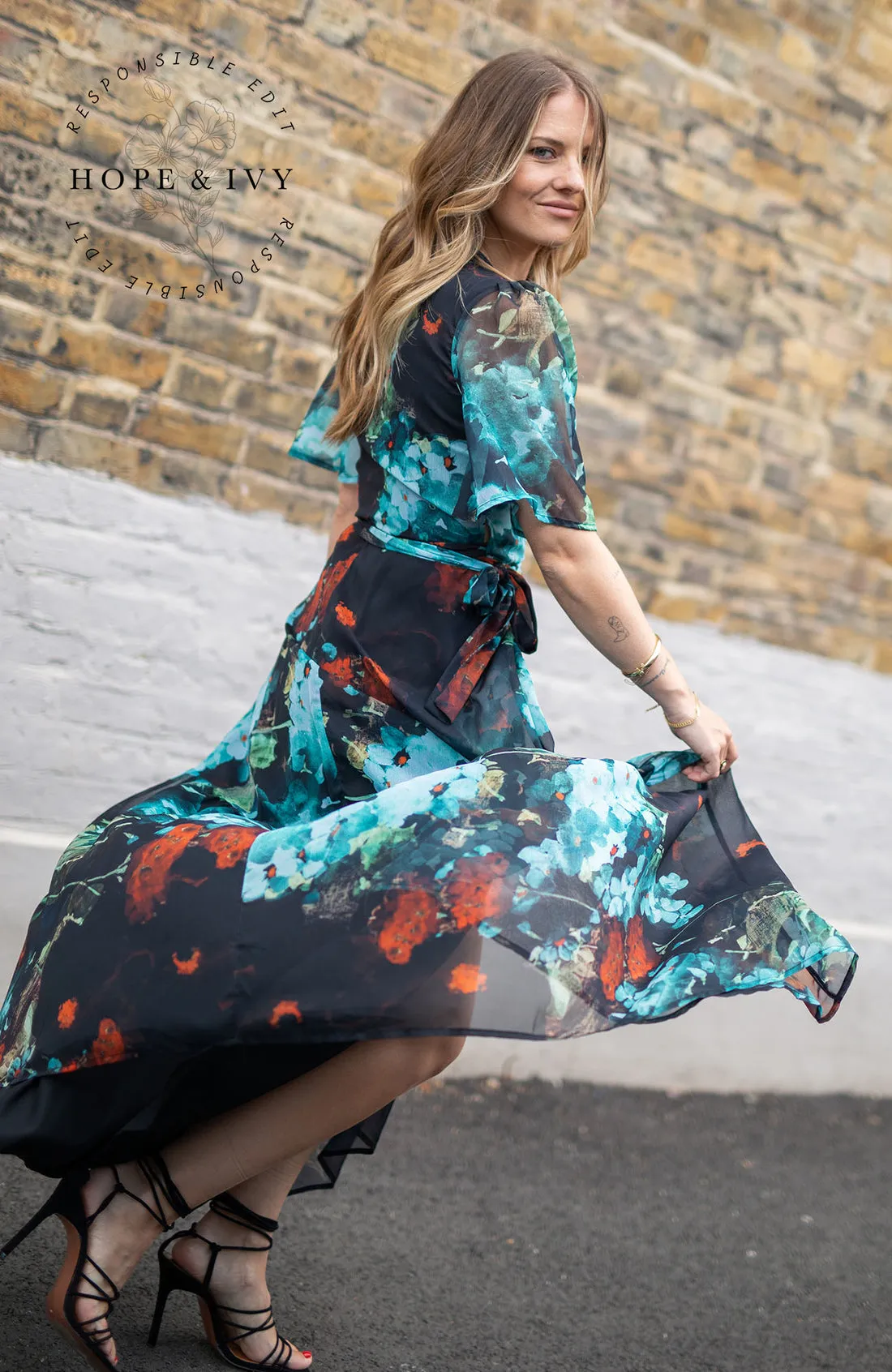 The Sarah Flutter Sleeve Maxi Wrap Dress