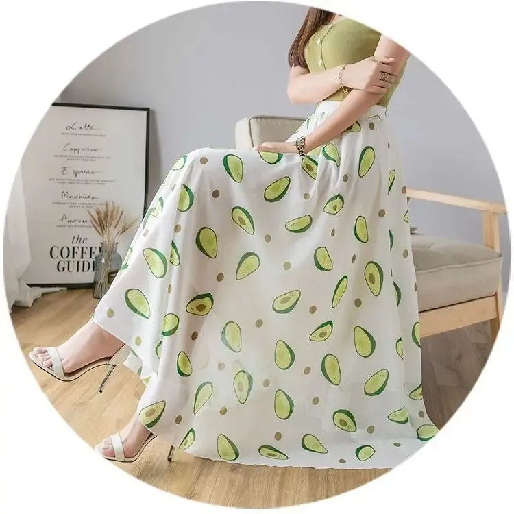 Toleet-2024 Retro Floral Print A-line Pleated Long Skirt Summer Women's Street Clothing Drawstring Elastic Waist Midi Skirt P857