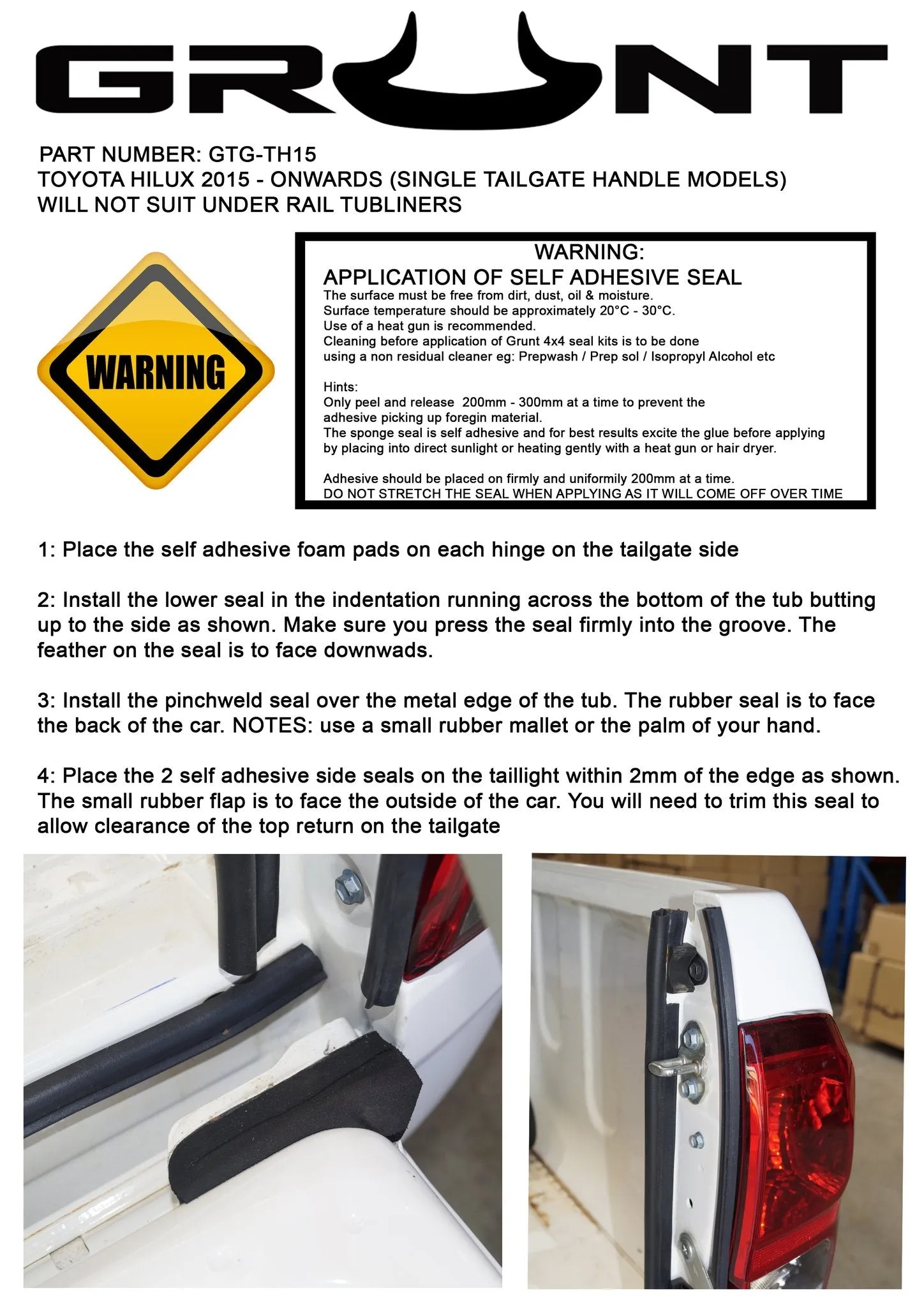 Toyota Hilux SR5 A-DECK 2015-2020 tailgate seal kit