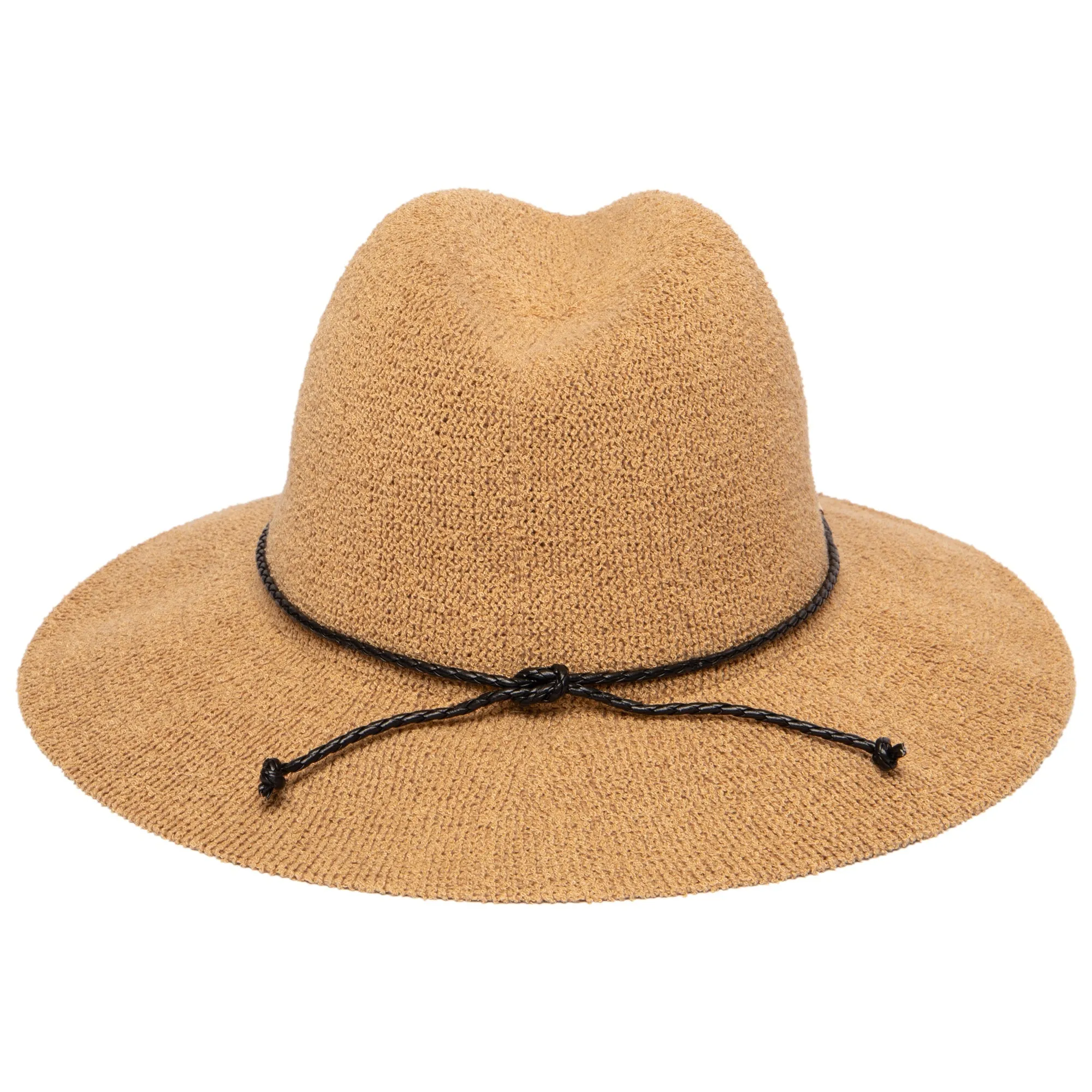 Women's Knit Fedora with Braided Faux Leather and Gold Trim